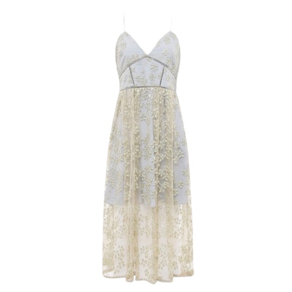 Self-Portrait Light Blue and Gold Midi Dress - Picture 10 of 12